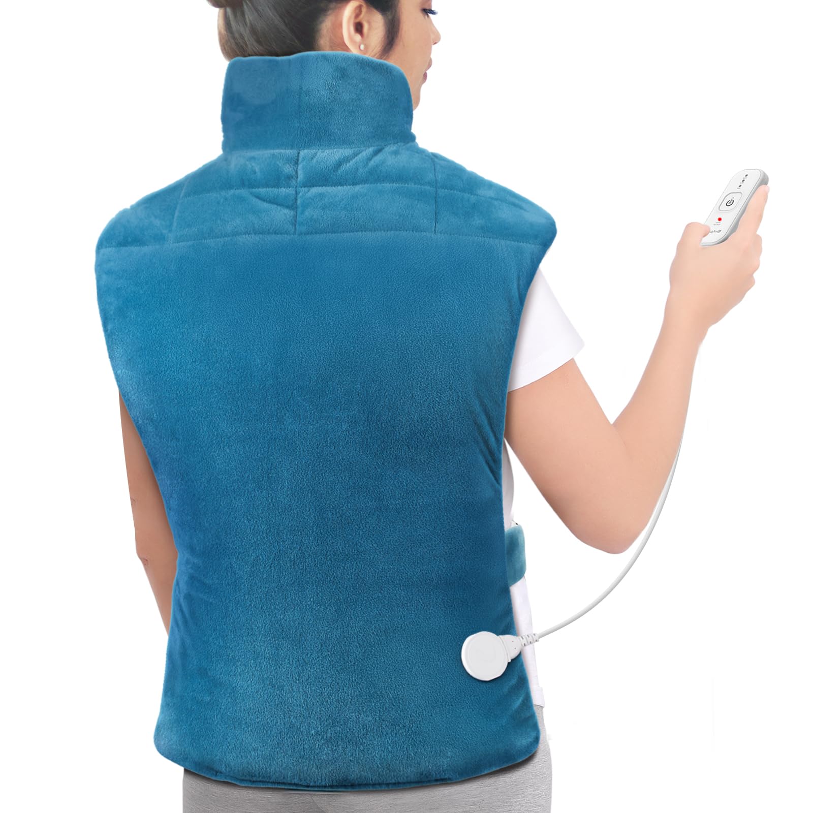 Comfytemp weighted heating pad provides full back coverage for neck and back warmth.