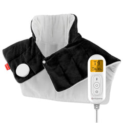 Comfytemp weighted heating pad hugs neck, shoulders, and back for soothing warmth.