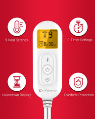 Comfytemp weighted heating pad at night with backlight enabled for easy use