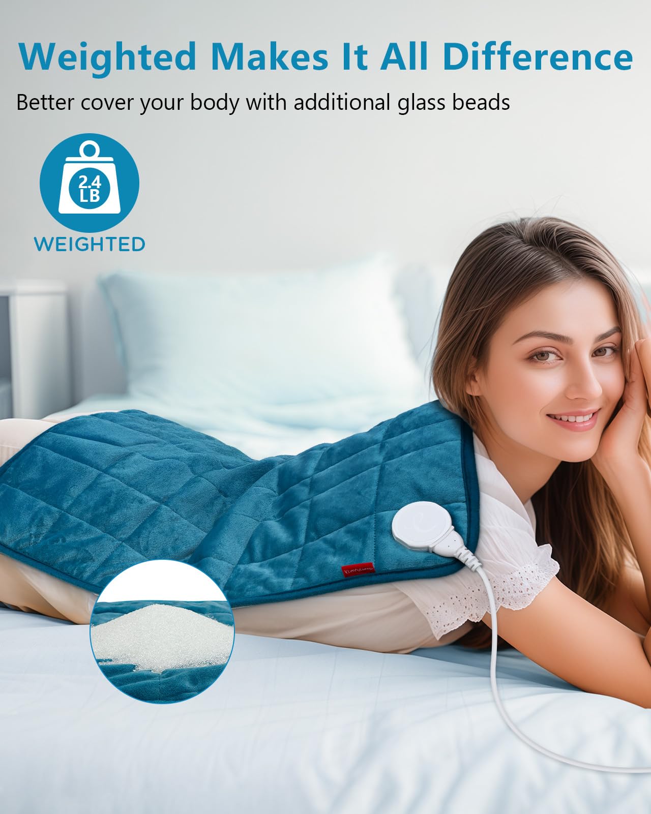 Comfytemp weighted pad on shoulder highlights targeted relief and relaxation.