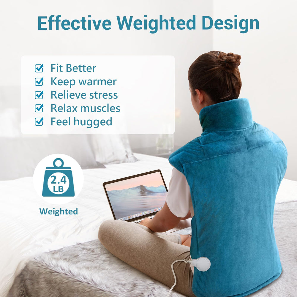 Comfytemp weighted neck and shoulders wrap offers targeted warmth.