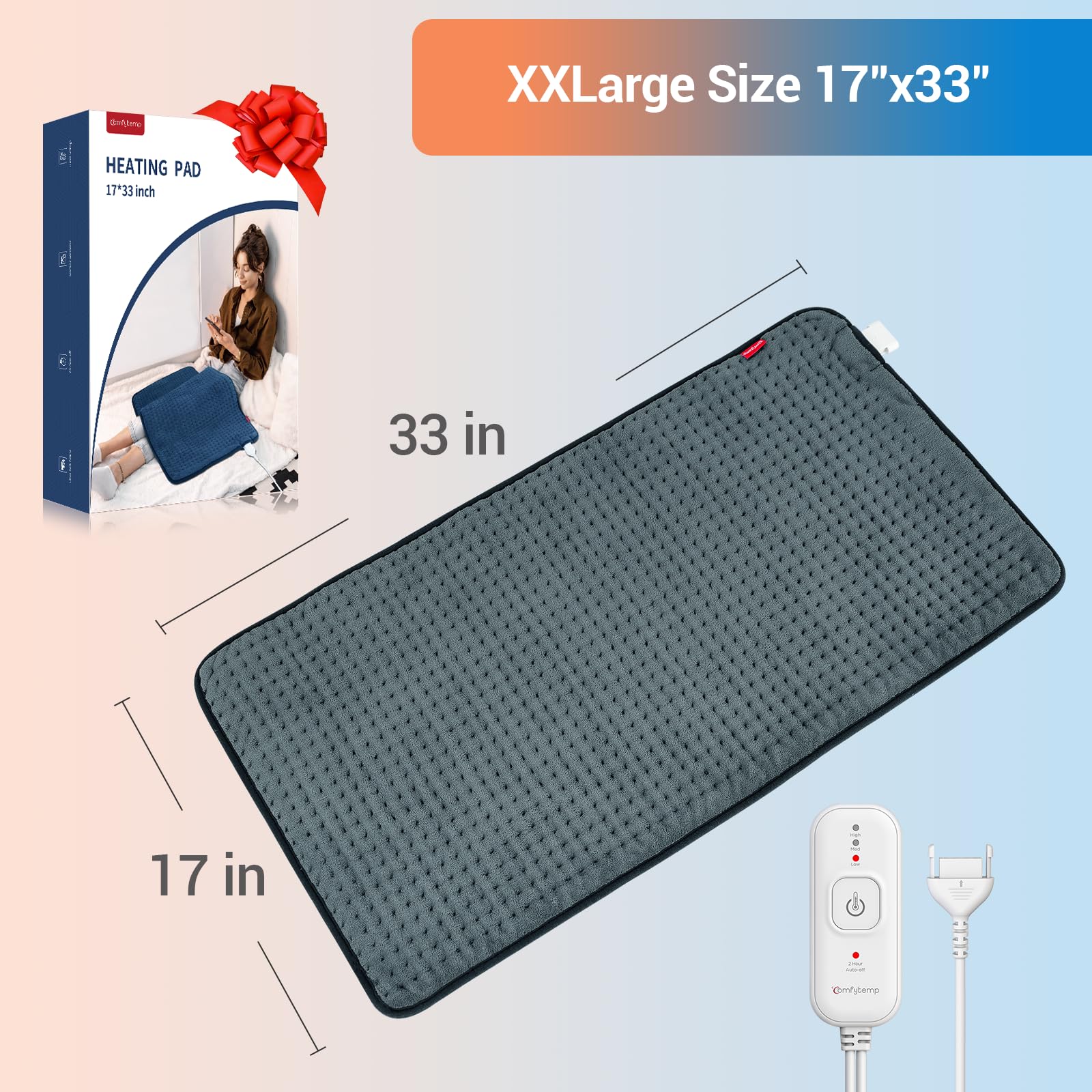 Comfytemp XL heating pad with detachable cord for easy machine washing