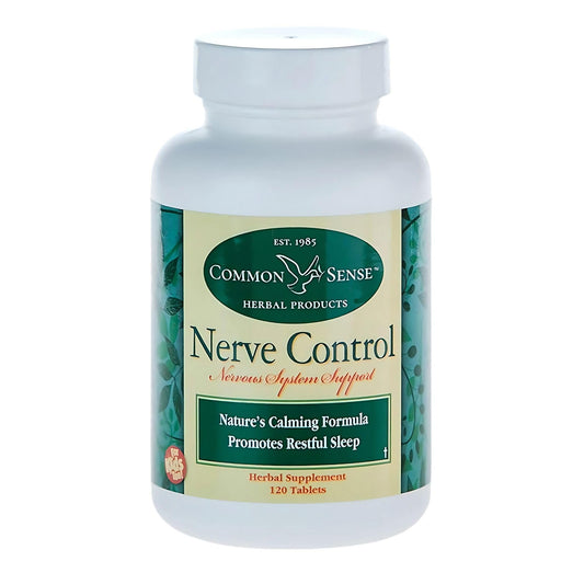 Common Sense Herbal Products Nerve Control bottle front view for central nervous system support.