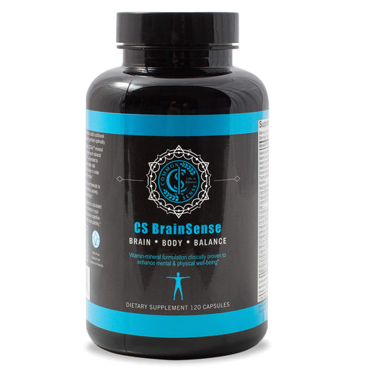BrainSense bottle front by Common Sense Wellness Worldwide showing mood support for daily focus.