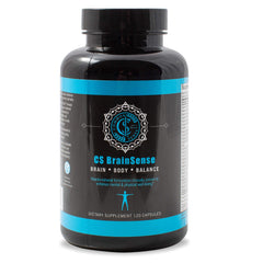 BrainSense bottle front by Common Sense Wellness Worldwide showing mood support for daily focus.