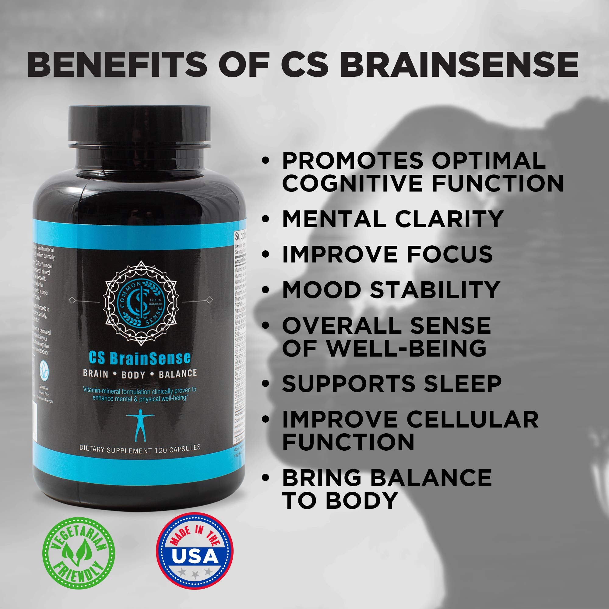 Close-up of BrainSense capsules highlighting premium nootropic ingredients for cognitive support.