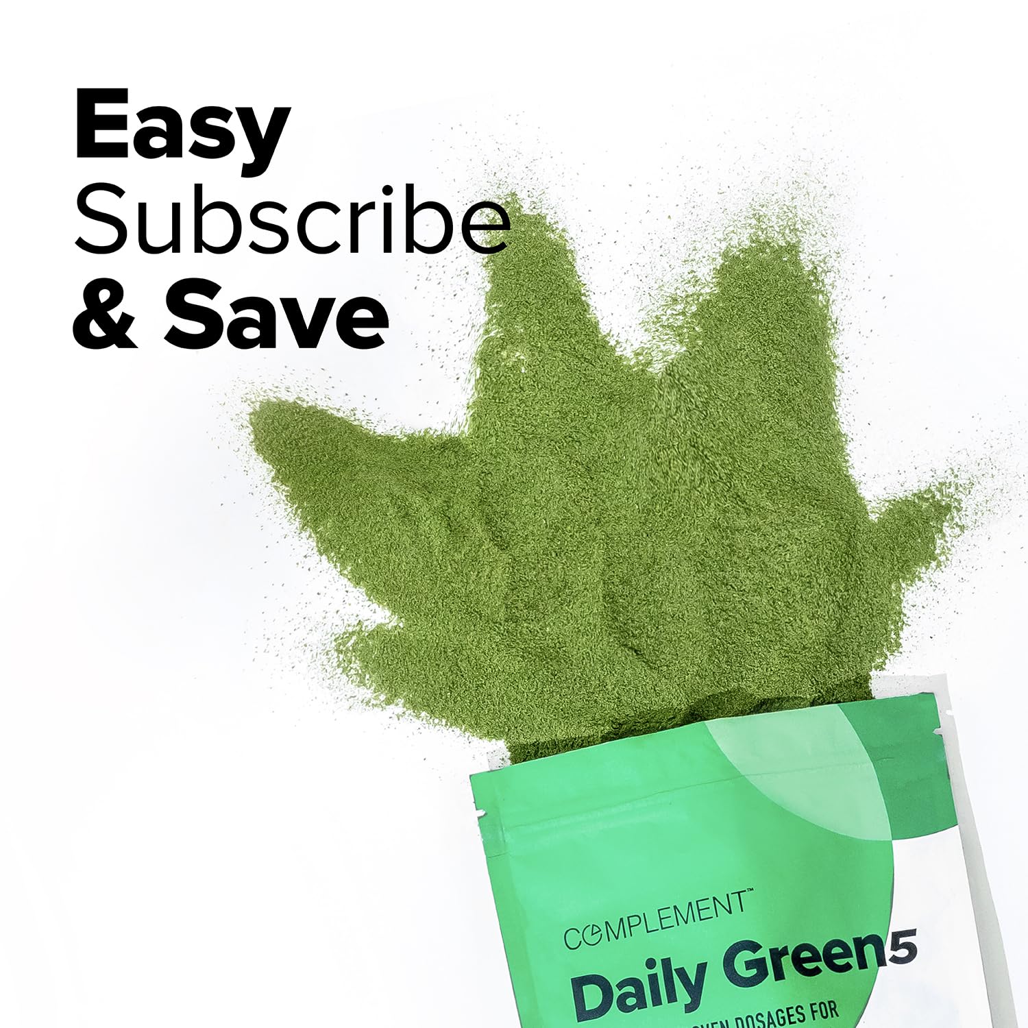 Scoop beside smoothie promotes easy daily greens intake with Complement