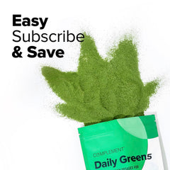 Scoop beside smoothie promotes easy daily greens intake with Complement