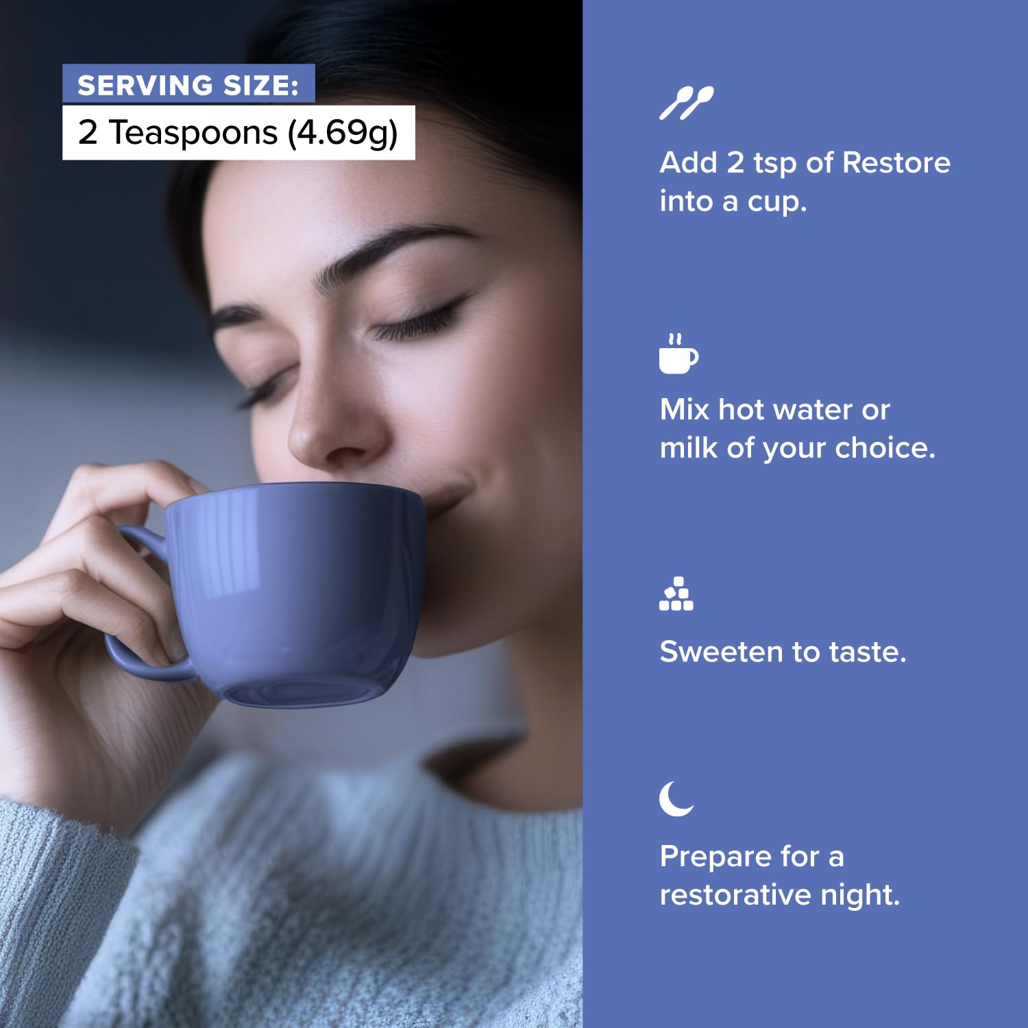 Complement Restore Golden Latte sleep-aid blend supports deeper rest