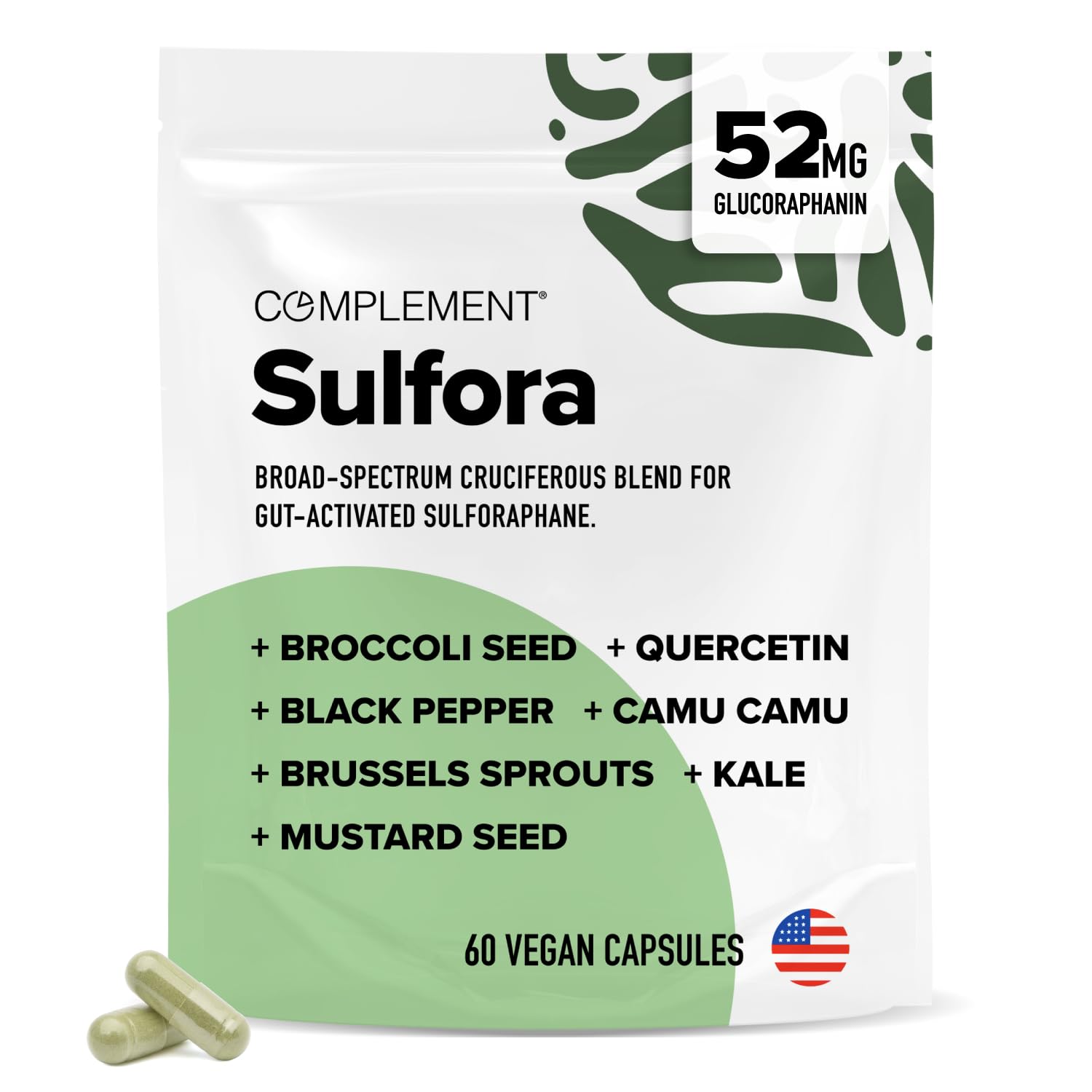 Complement Sulfora bottle pour demonstrates easy daily dosing for detox support.