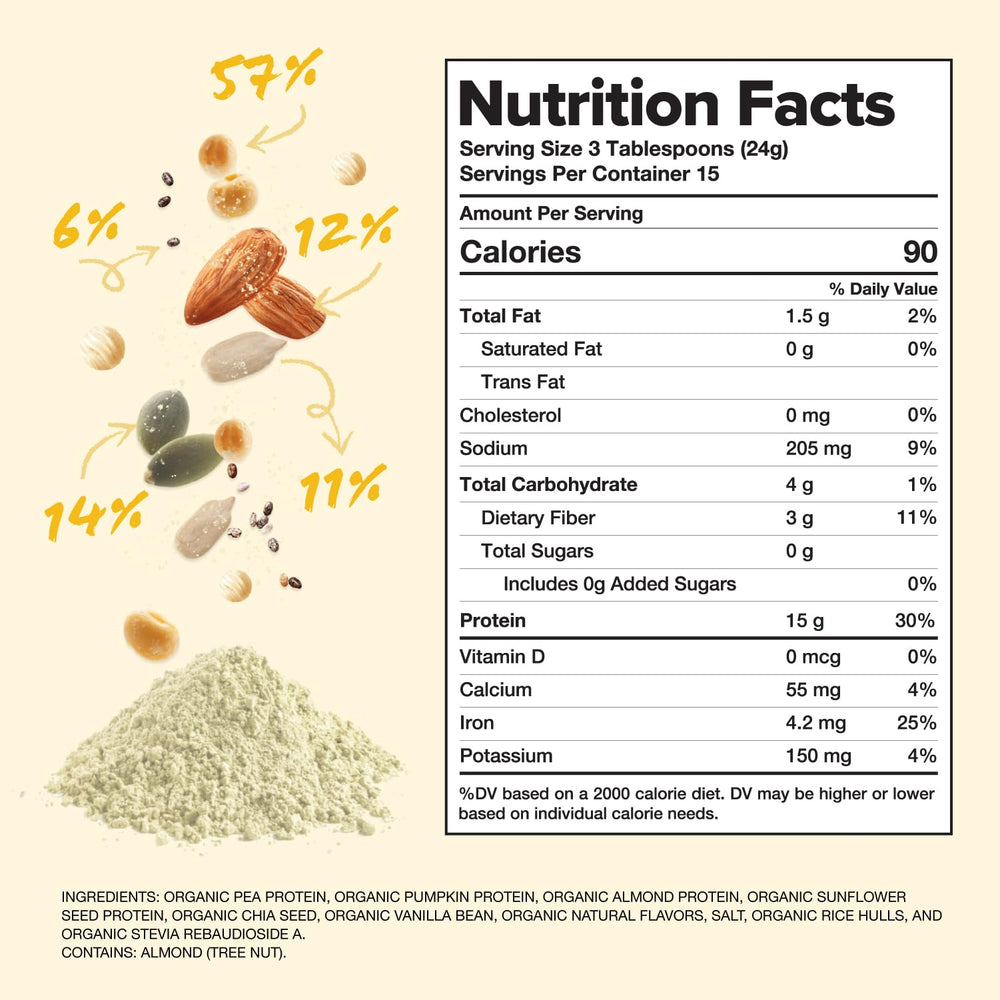 Complement Vanilla Vegan Protein Powder bowl with blended ingredients for a protein-packed breakfast