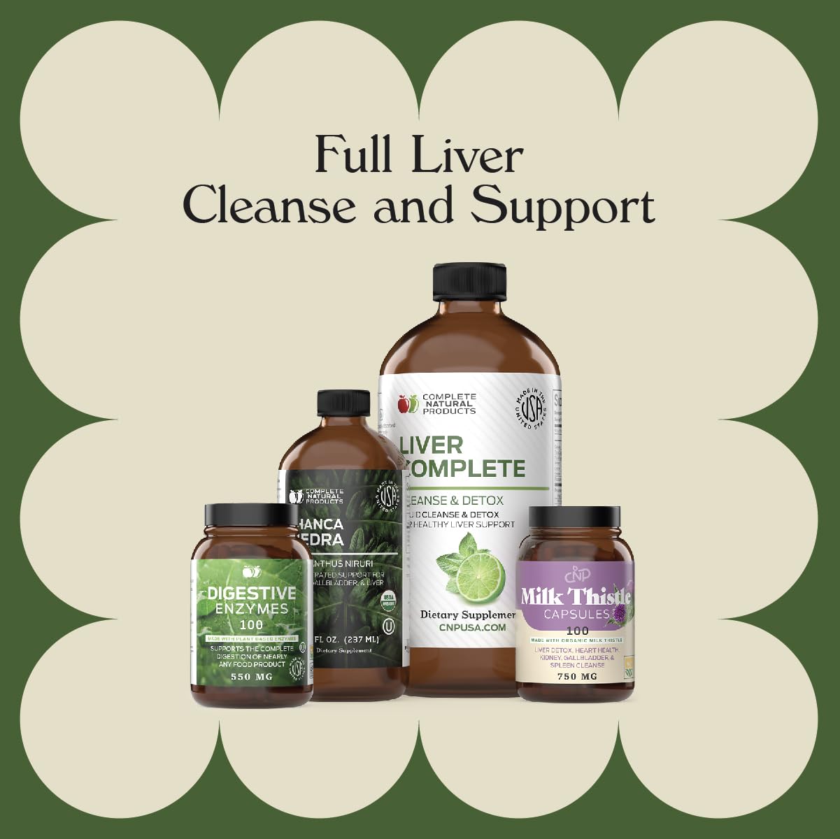 Complete Natural Liver Complete Bundle artichoke-chanca-piedra illustration signals herbal detox support