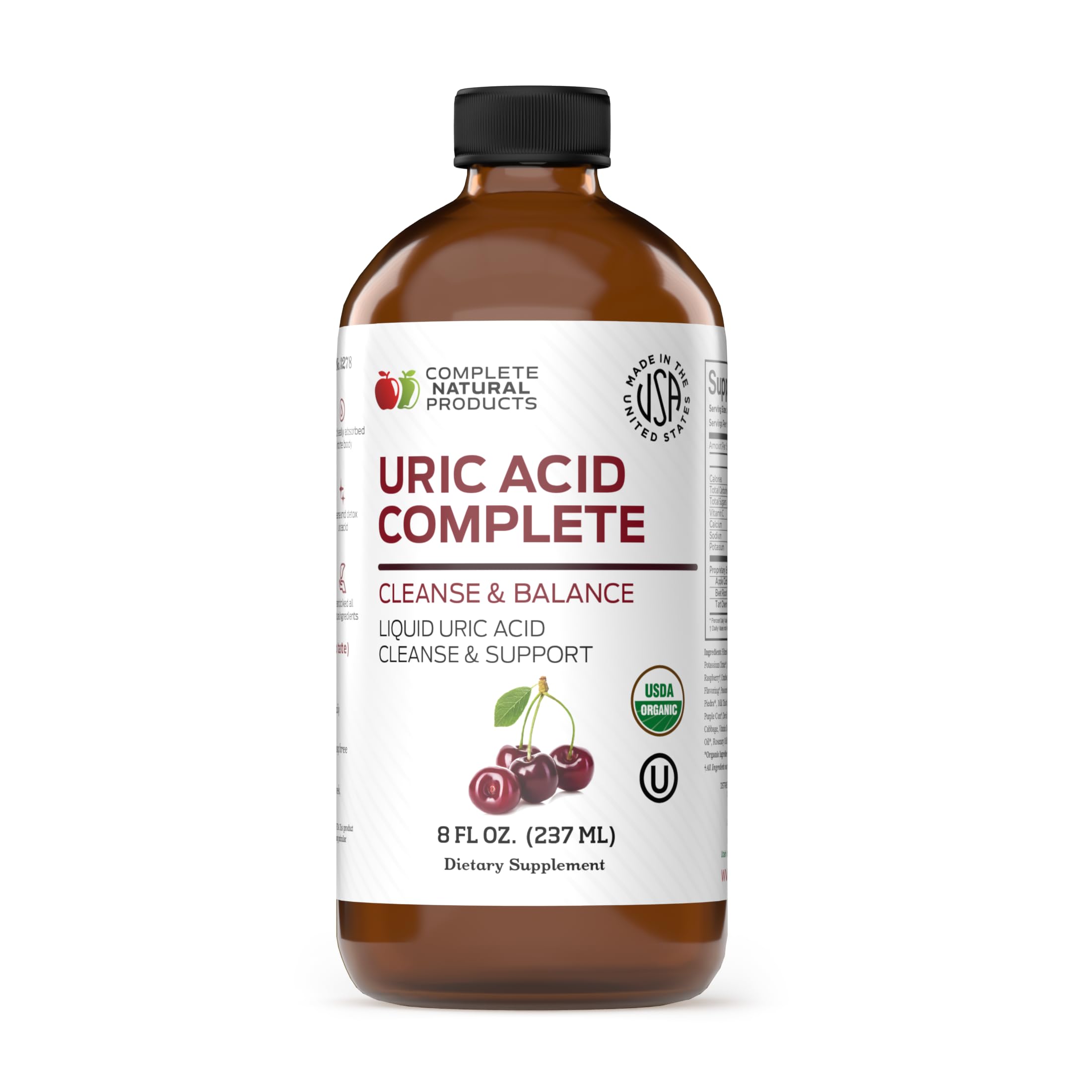 Complete Natural Products Uric Acid Complete bottle on counter supports daily uric acid balance.