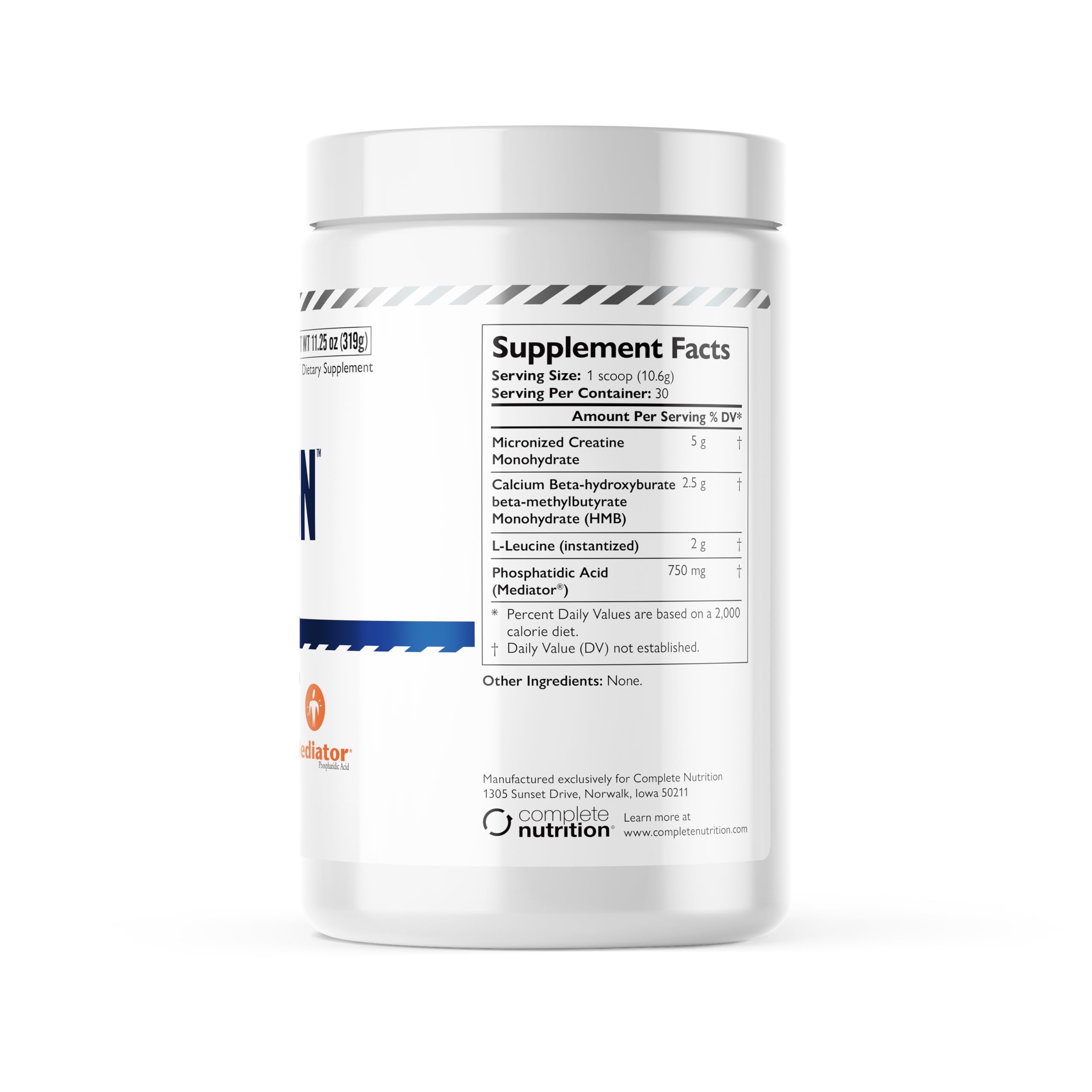 Complete Nutrition Alpha Gain label close-up showing key ingredients for lean performance