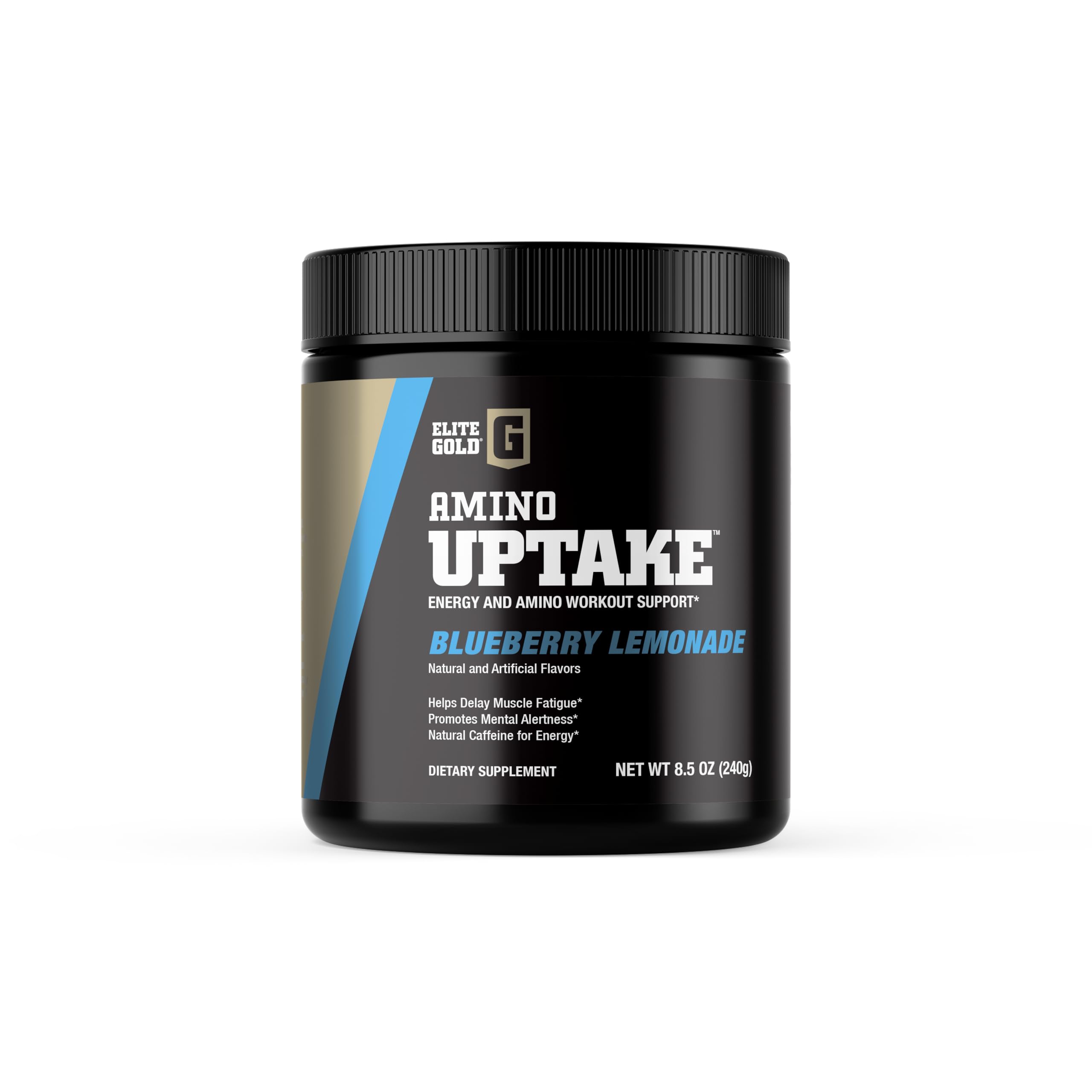 Complete Nutrition Elite Gold Amino Uptake tub in gym bag.