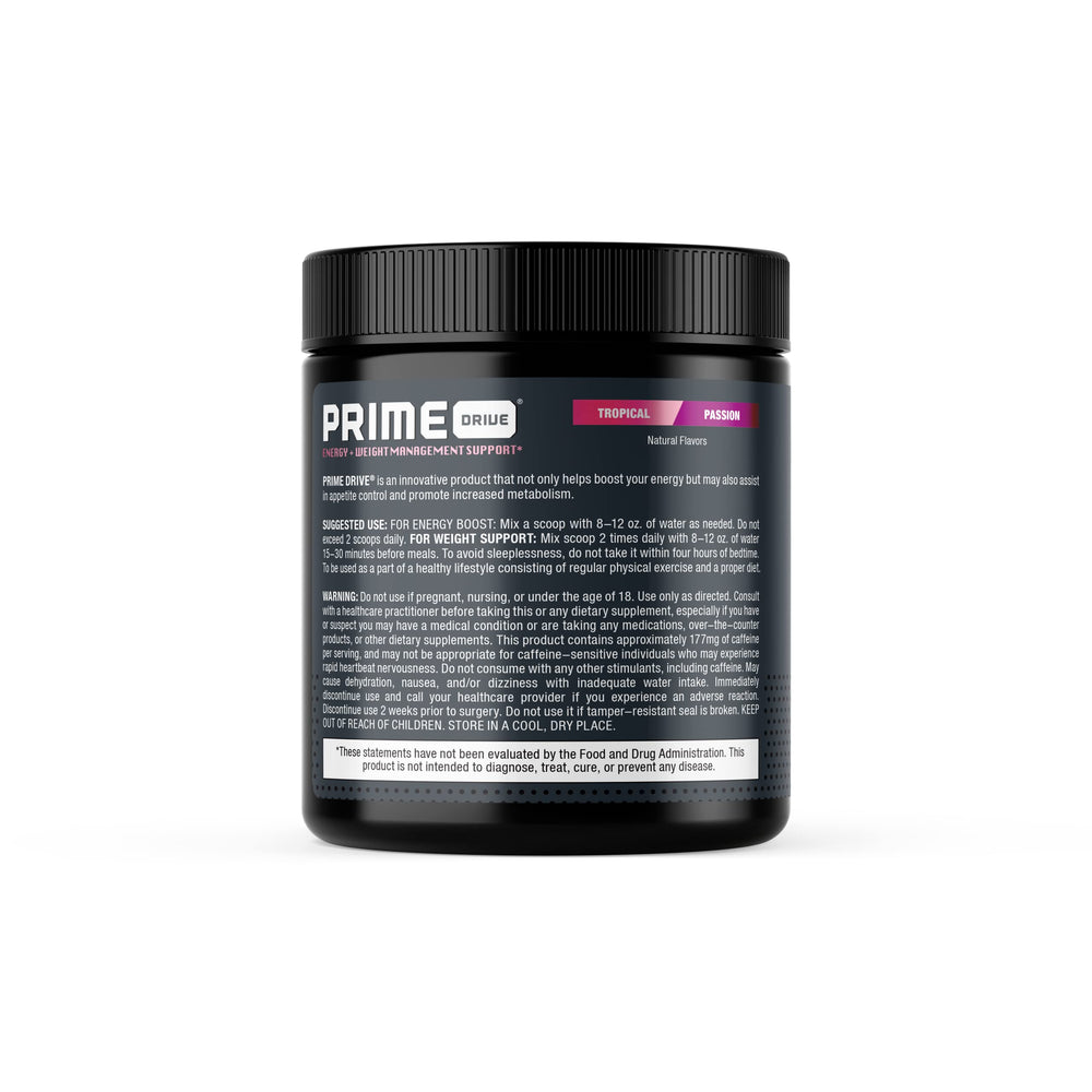 Prime Drive Tropical Passion serving with water for daily metabolism support.