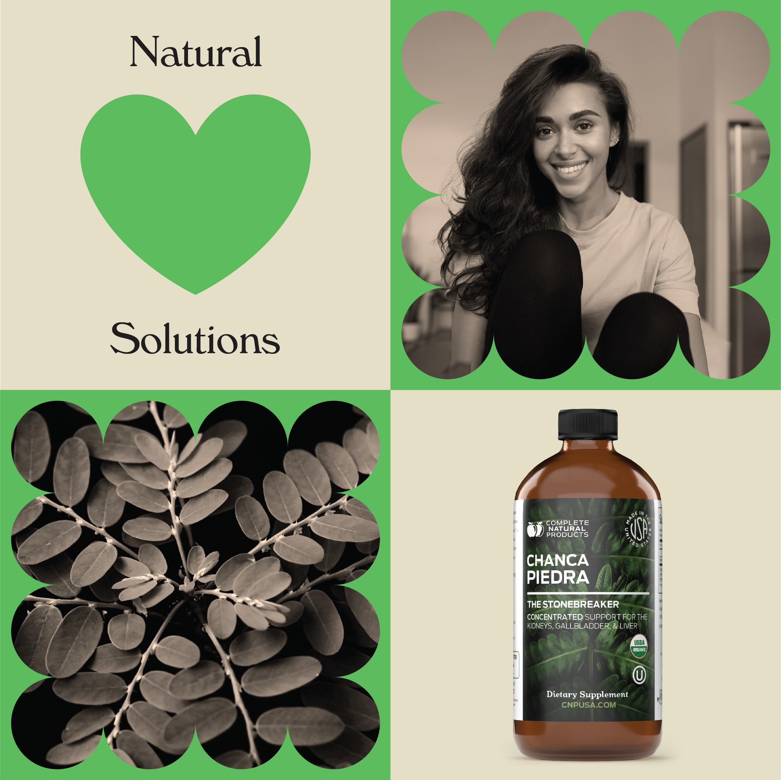 Alcohol-free formula detail on Complete Natural Products Chanca Piedra packaging.
