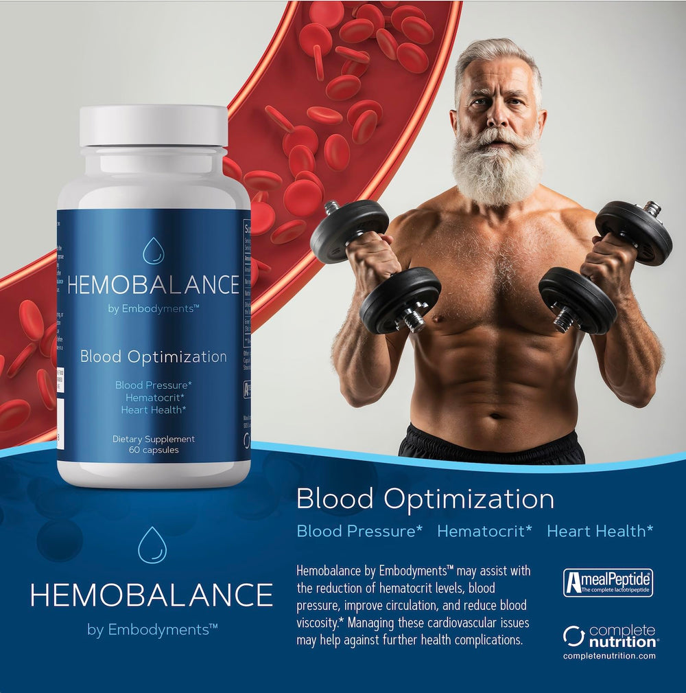 Complete Nutrition HemoBalance packaging display highlighting 60 capsules.