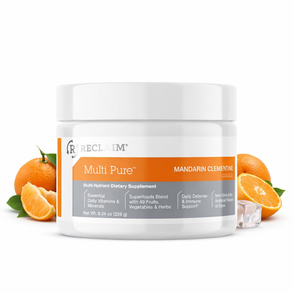 Complete Nutrition Reclaim Multi Pure Mandarin Clementine tub showing immune-support formula