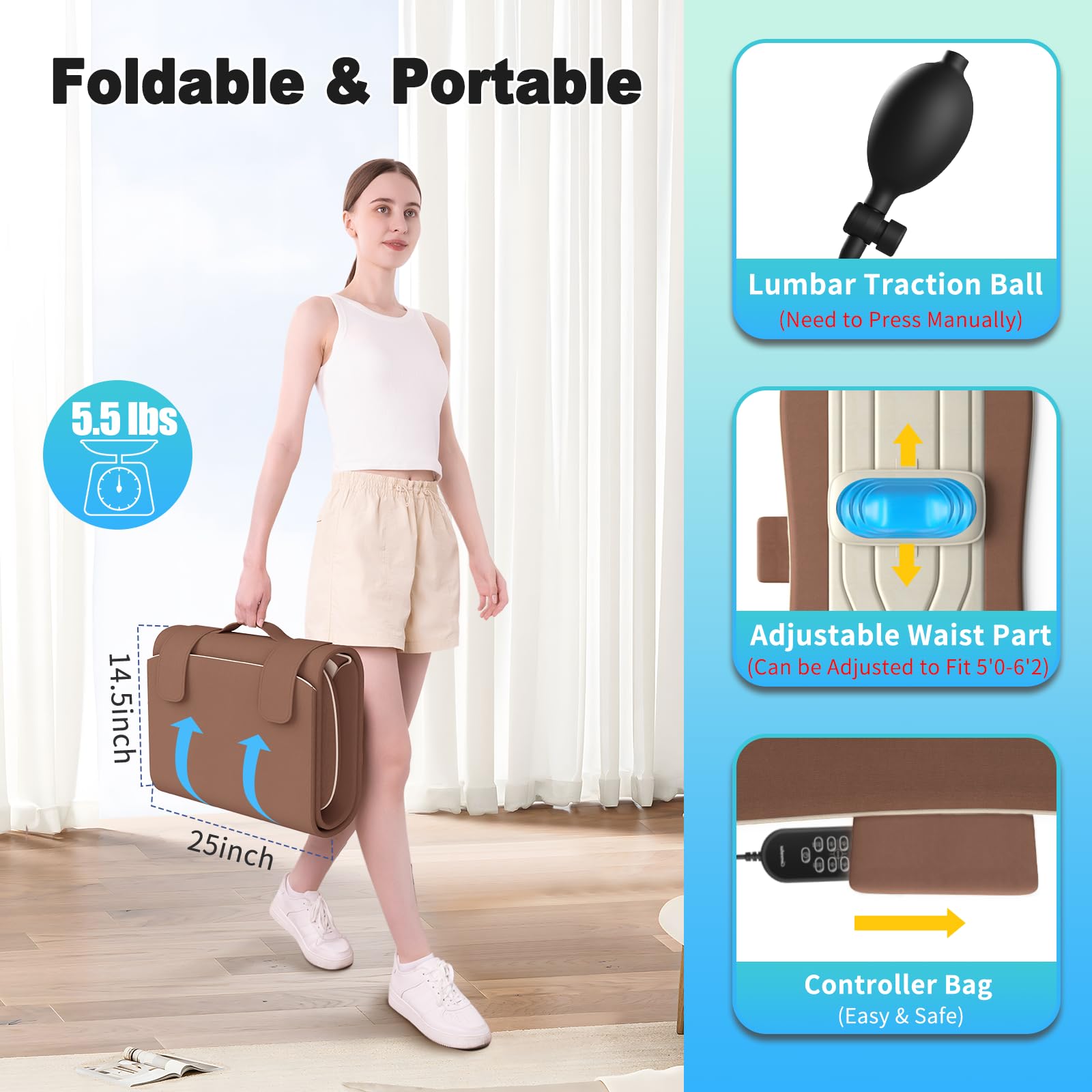 Comrelax foldable heated massage mat is portable for home or office use.