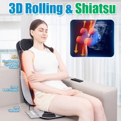 Comrelax Shiatsu rollers provide deep kneading along the spine for tension relief.
