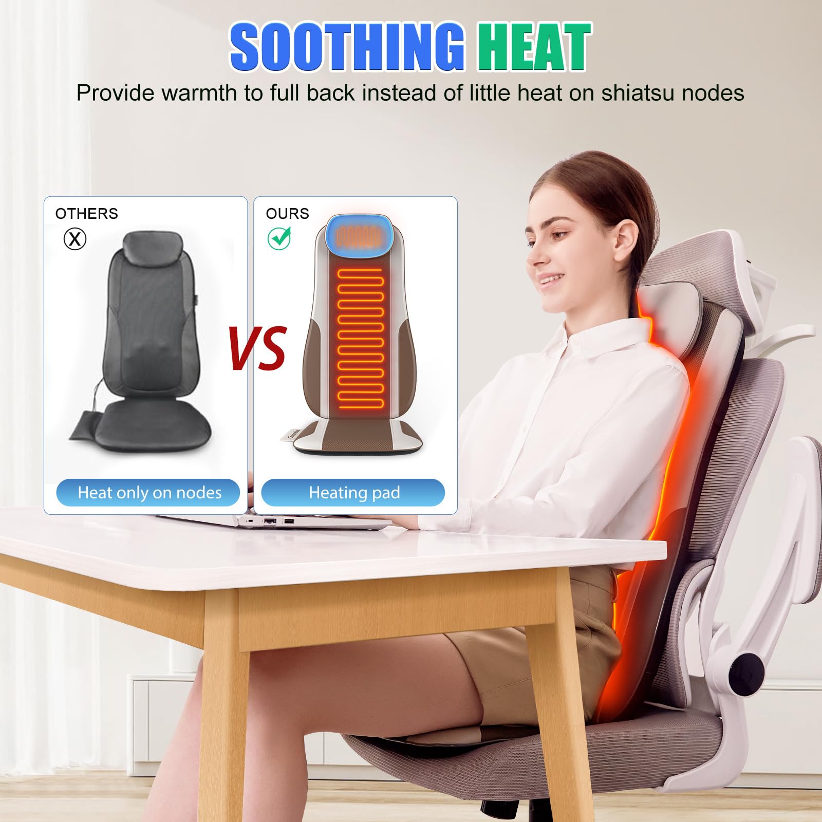 Comrelax vibration seat massager focusing on hips and thighs with adjustable intensity