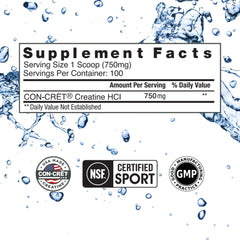CON-CRET creatine HCl dissolves easily in water for fast absorption.