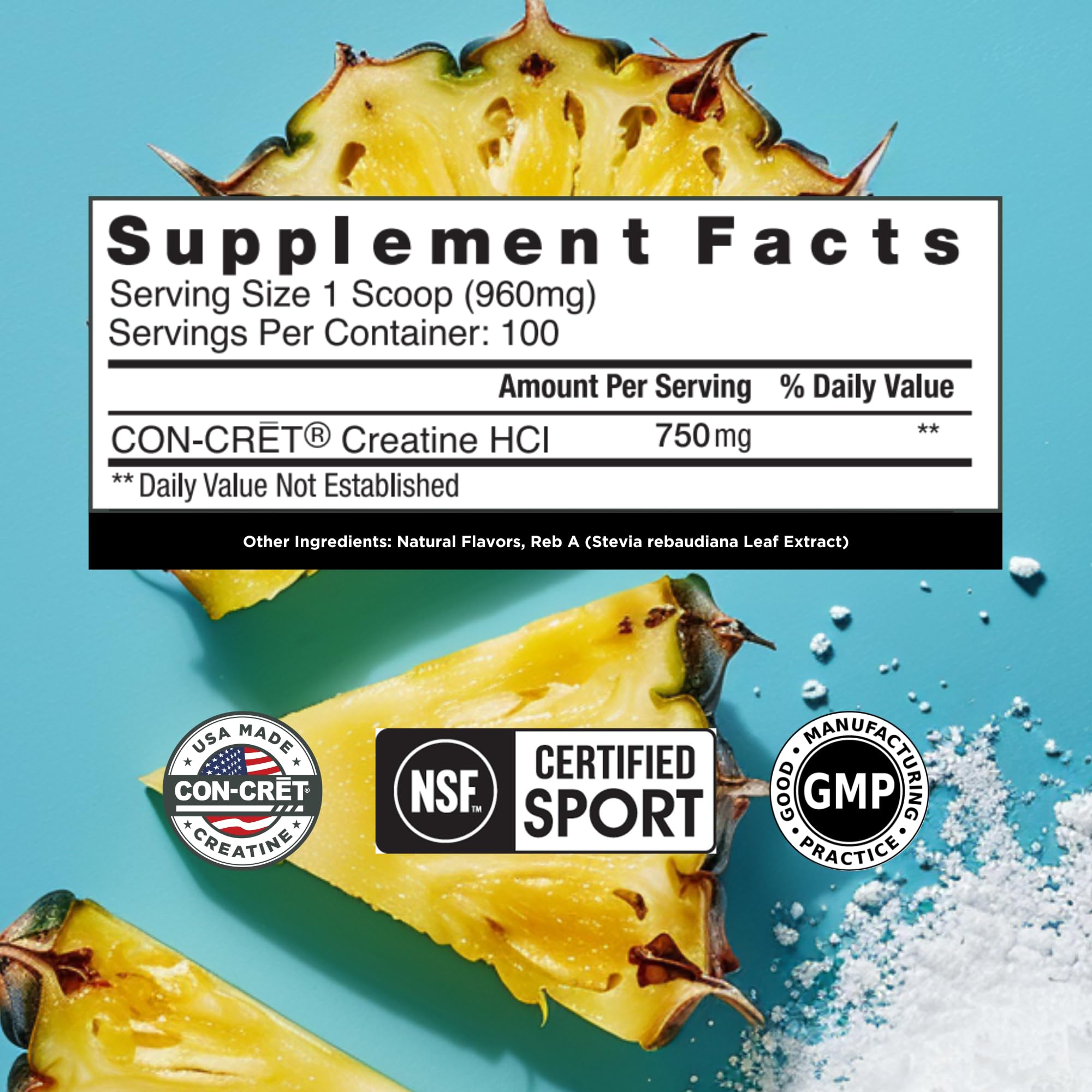 CON-CRET Creatine HCl powder dissolving in water for fast absorption and small-dose benefits.