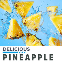 Glass of pineapple-flavored drink with CON-CRET Creatine HCl showing improved mixability.
