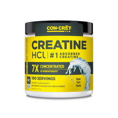 CON-CRET Creatine HCl powder unflavored tub for clean energy and muscle support.