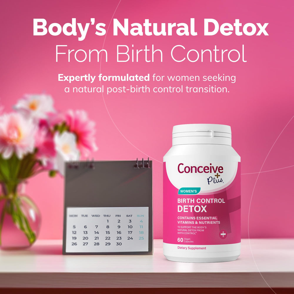 Conceive Plus detox packaging close-up highlighting a 30-day cleanse concept.