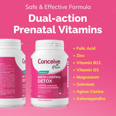 Conceive Plus organic ingredients label signaling natural preconception nutrition.