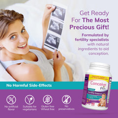 CONCEIVE PLUS bottle on desk for planning pregnancy routine.