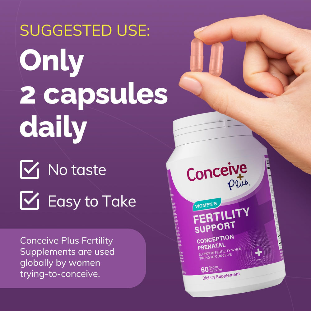 CONCEIVE PLUS label highlights essential minerals and folate information.