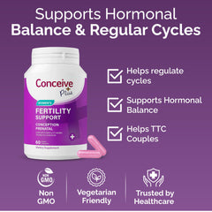 CONCEIVE PLUS icons indicate vegan and gluten-free features.