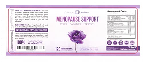 Concepta Solutions capsules close-up highlighting hot flashes relief and energy support