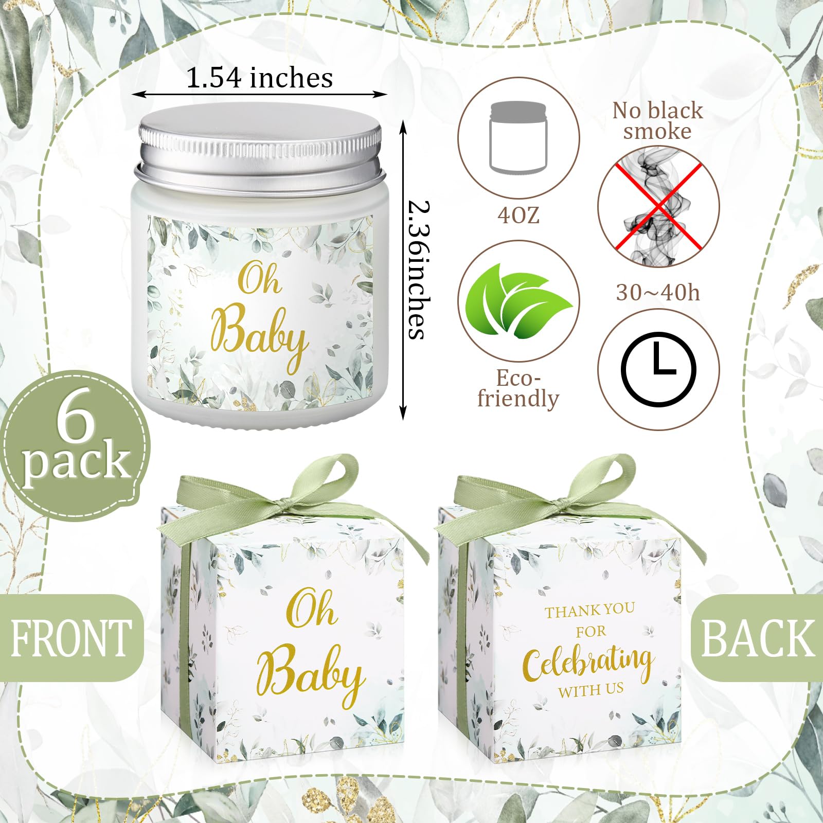 Conelist candle with eucalyptus pattern, perfect for gift-ready prizes