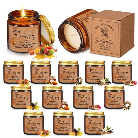 Conelist fall-winter candle set in amber jars creates cozy fall ambience.