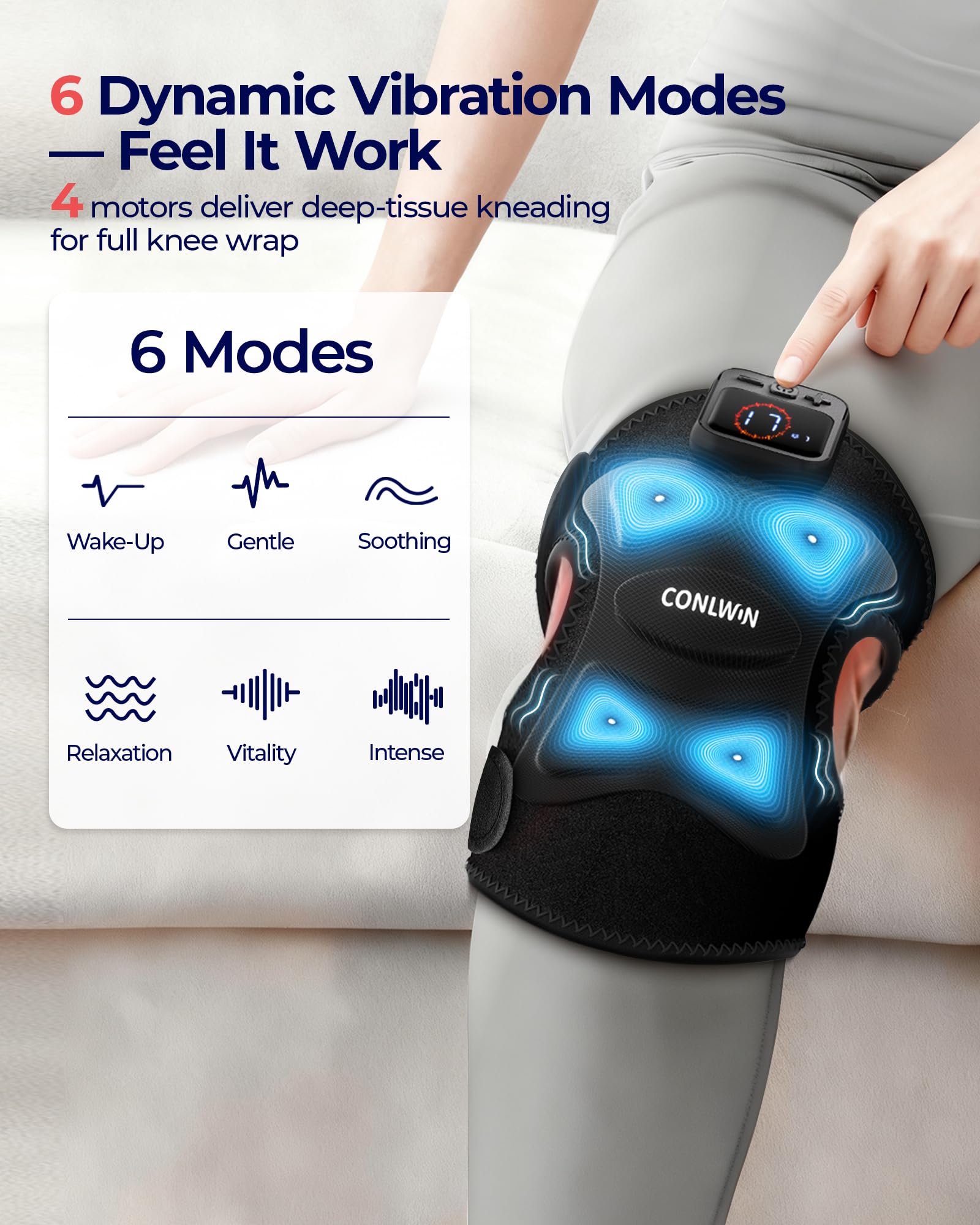 CONLWIN knee brace with four-zone massage for broad joint coverage