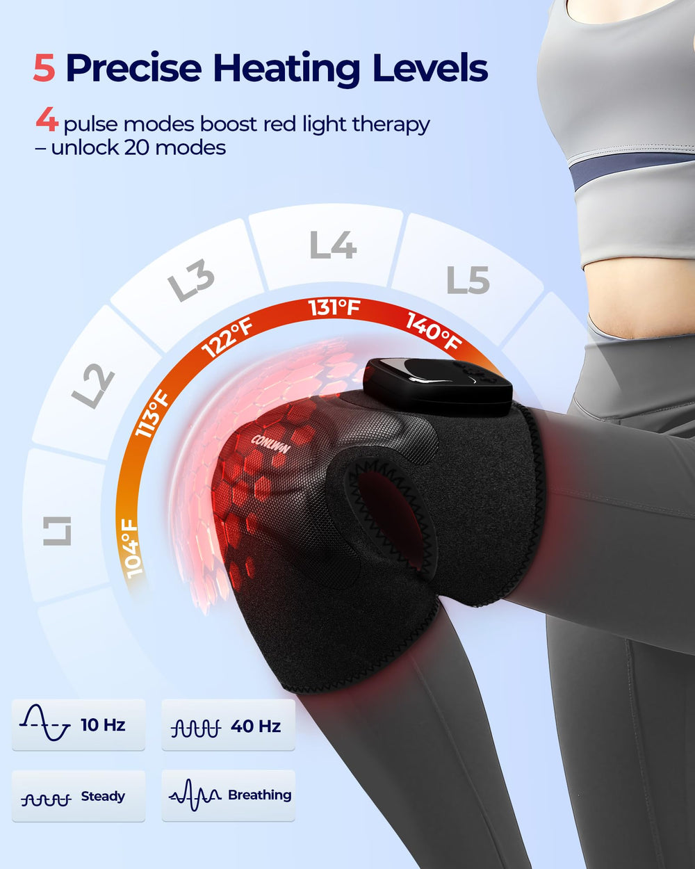 CONLWIN massager with four pulses and twenty mode options for knee therapy