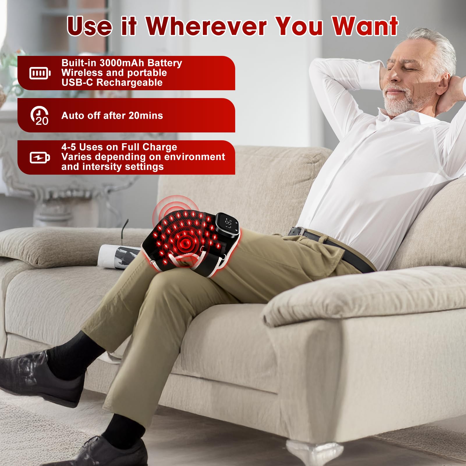Connova knee brace six heating zones for targeted warmth.