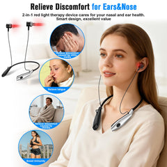 Nearly weightless CONNOVA neck wearable delivering hands-free red light therapy.