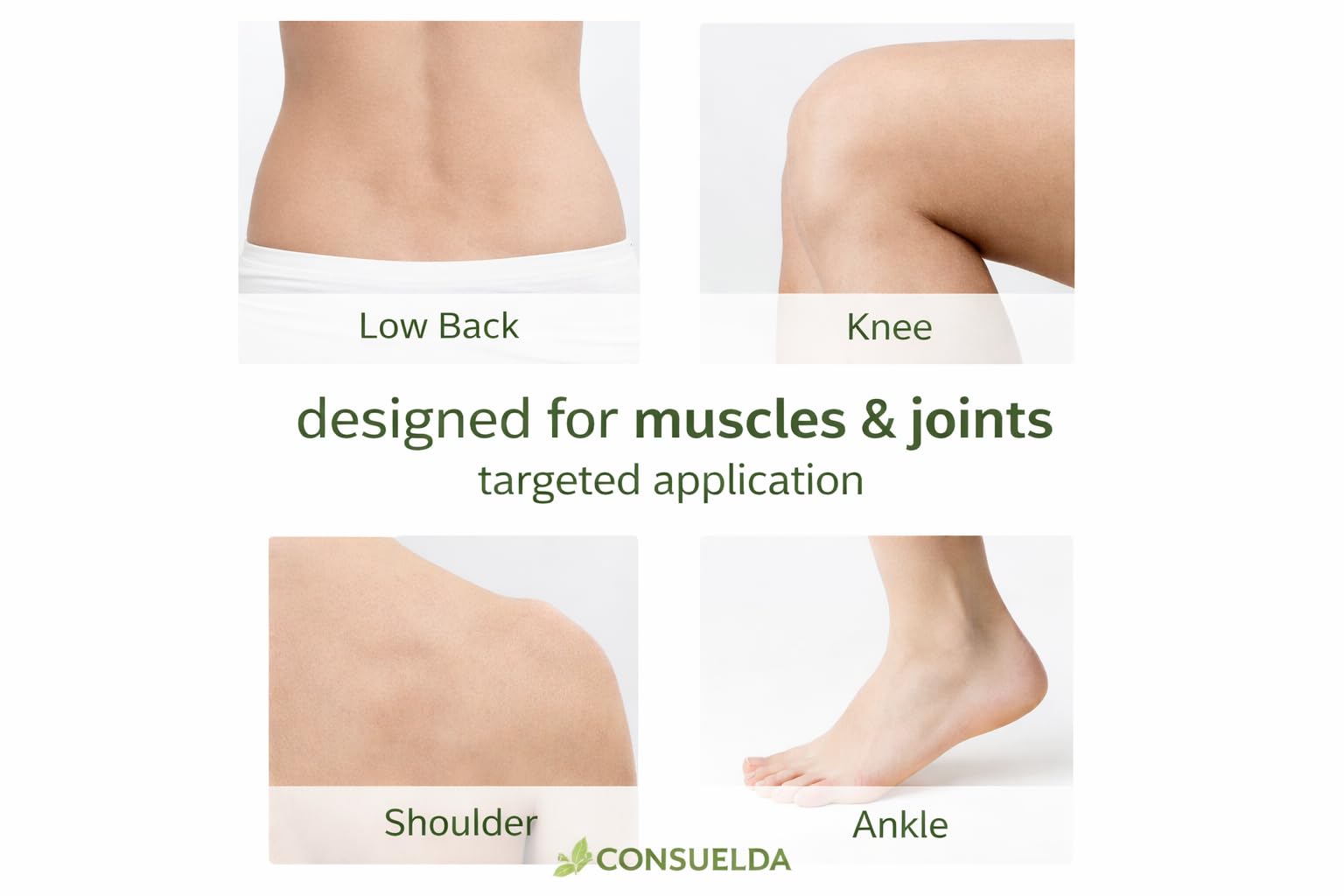 Consuelda Comfrey Salve application-knee demonstrates post-activity relief for stressed joints.