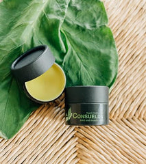 Consuelda Comfrey Salve label-detail highlights traditional, plant-based formula.