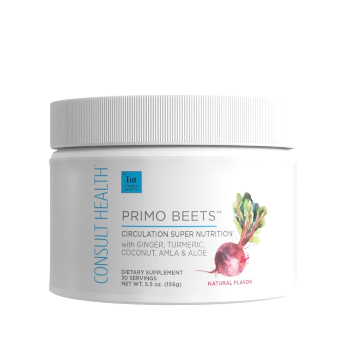 Consult Beaute Primo Beets bottle showing nitrate-rich mix for circulation potential.
