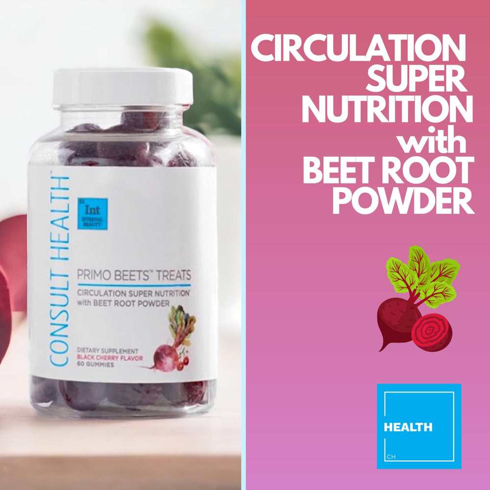 Hand holding a Consult Health Primo Beets Treats gummy highlights convenient daily ingestion.