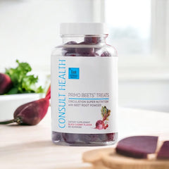 Open-pack scene of Consult Health Primo Beets Treats demonstrates easy access on the go.