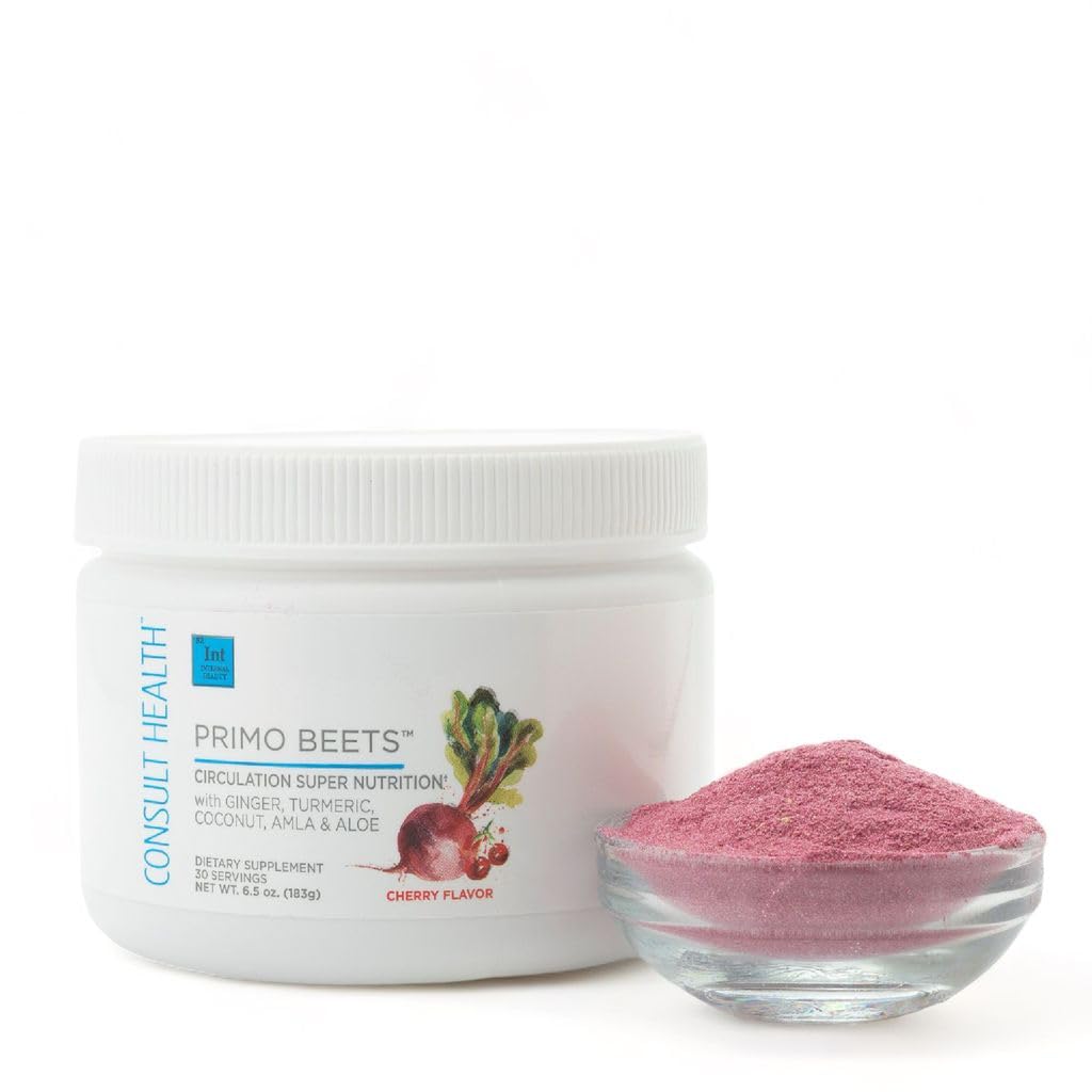 Consult Health Primo Beets tropical punch can close-up conveys vibrant taste with potential nitric oxide support