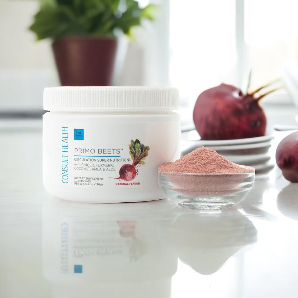 Consult Health Primo Beets packaging showcases USA-made quality and GMP-certified production