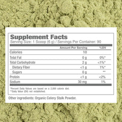 Ingredients panel highlights organic celery and no artificial flavors.